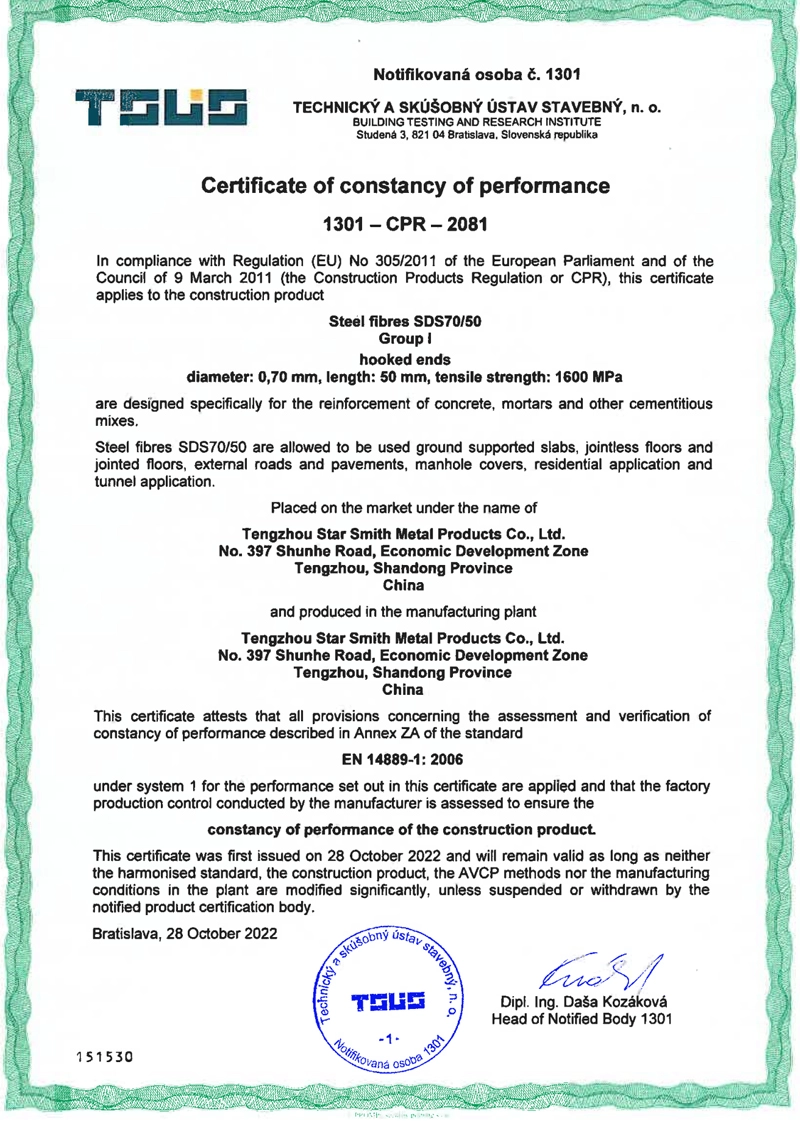 Certificate Of Constancy Of Performance